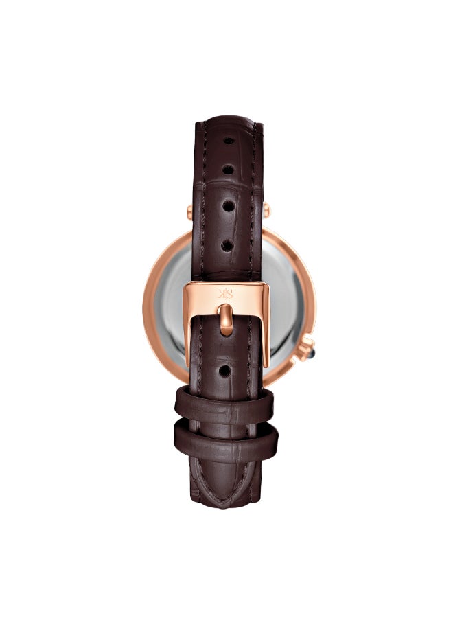 KENNETH SCOTT ساعة كينيث سكوت النسائية، عرض تناظري وحزام بولي يوريثان - K24510-RLDW، بني - Image 3