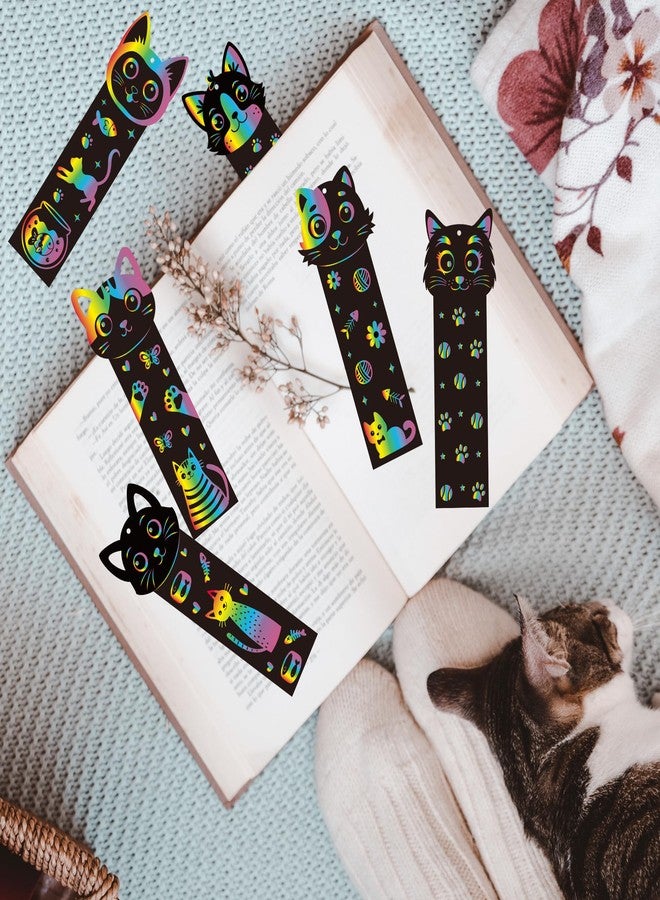 CY2SIDE 60PCS Cat Animal Scratch Bookmarks Crafts Kit for Kids, DIY Cat Rainbow Color Paper Cards Birthday Decorations, Cute Catling Pet Magic Art Project Party Favors for School Classroom Activities - Image 3