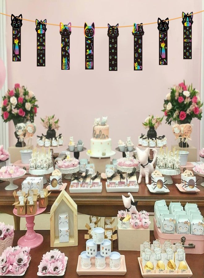 CY2SIDE 60PCS Cat Animal Scratch Bookmarks Crafts Kit for Kids, DIY Cat Rainbow Color Paper Cards Birthday Decorations, Cute Catling Pet Magic Art Project Party Favors for School Classroom Activities - Image 4