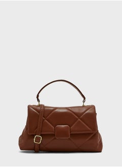 Quilted Square Buckle Satchel Bag