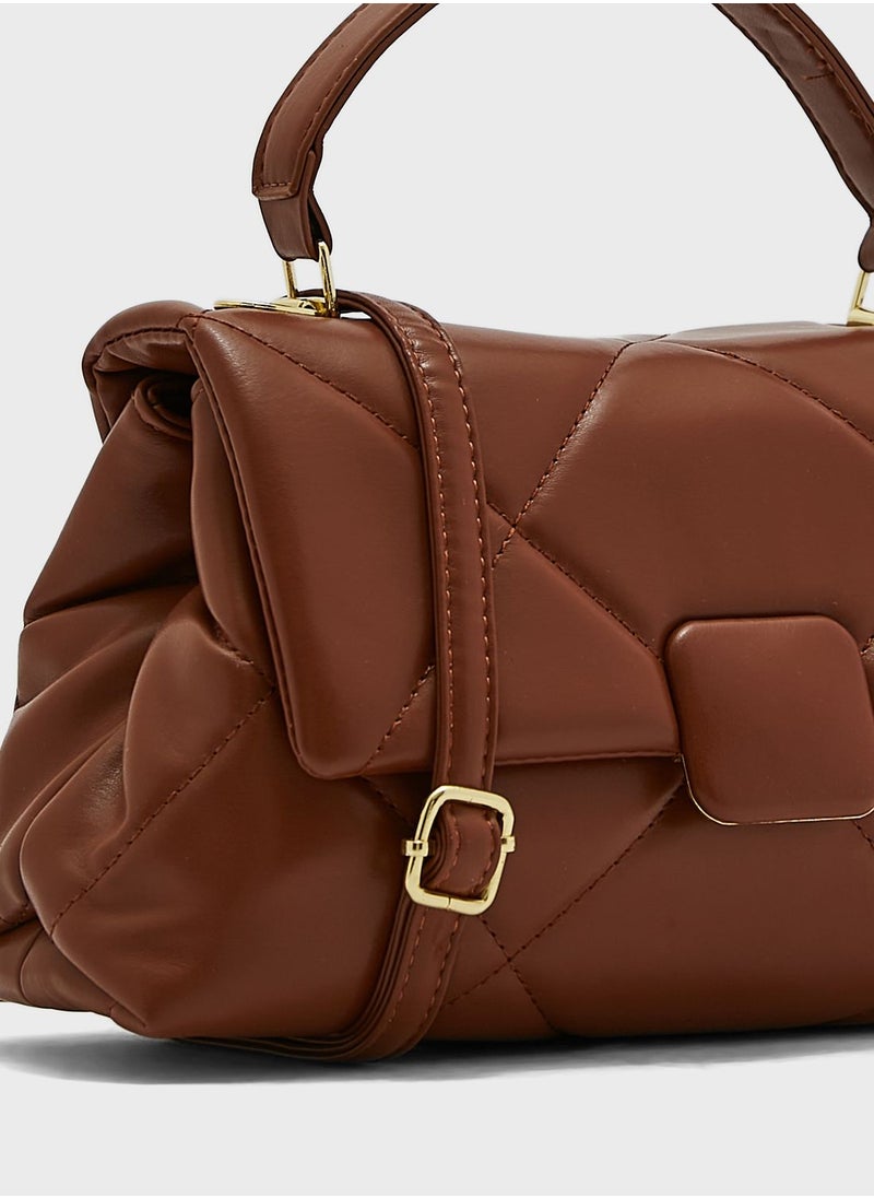 ELLA - Quilted Square Buckle Satchel Bag - Image 1