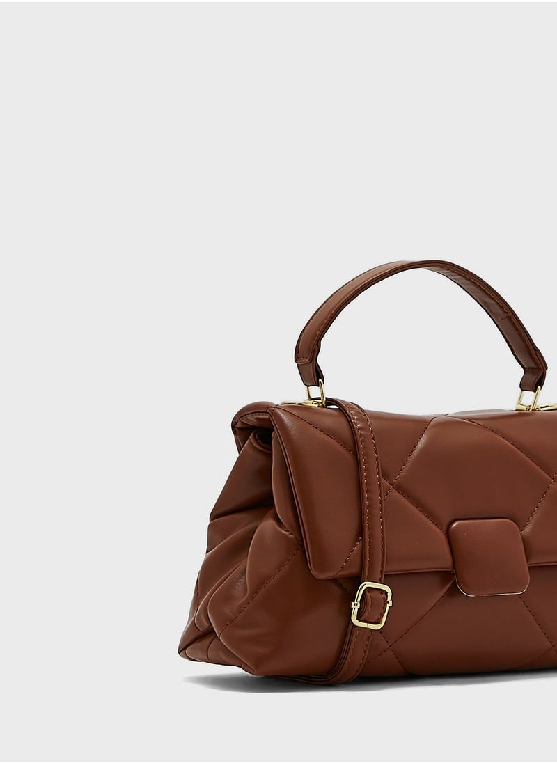 ELLA - Quilted Square Buckle Satchel Bag - Image 1