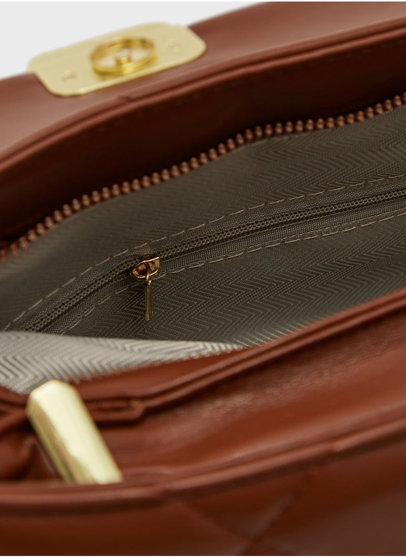 ELLA - Quilted Square Buckle Satchel Bag - Image 1