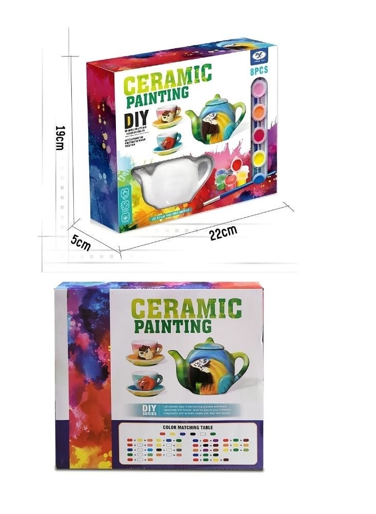 CERAMIC 8-Pieces Painted Art Ceramic Tea Set Multicolour - Image 3