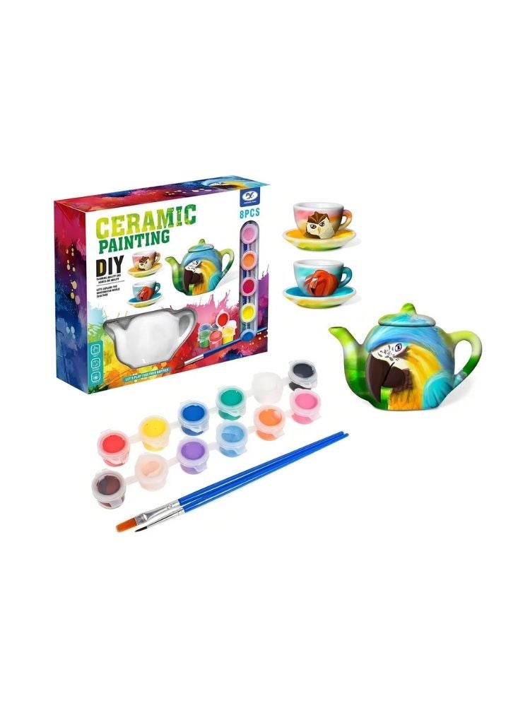 CERAMIC 8-Pieces Painted Art Ceramic Tea Set Multicolour - Image 2