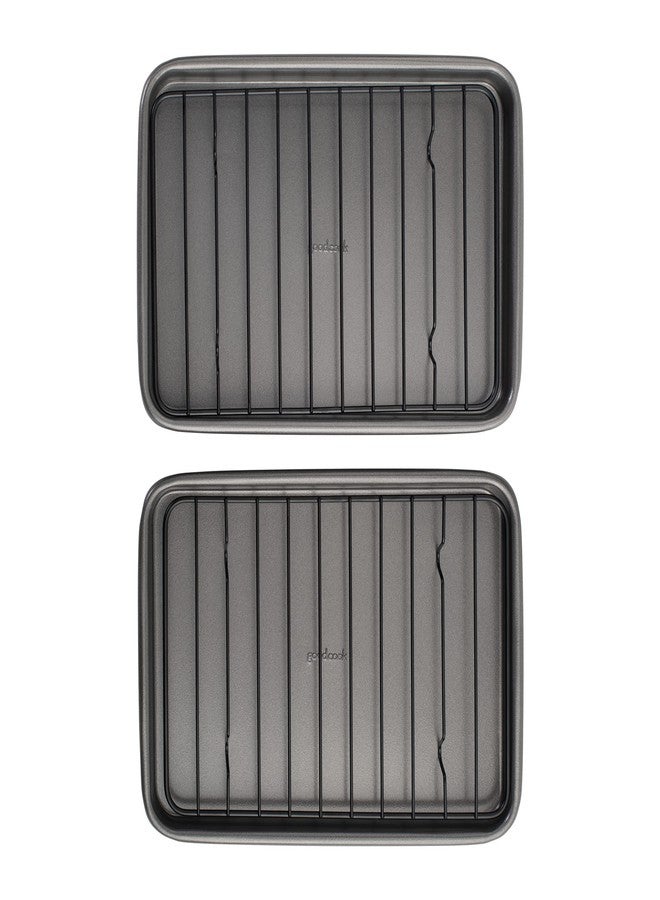 GoodCook Set of 2 Nonstick Steel 9" x 6.2" Toaster Oven Mini Baking Sheets with Racks, Gray - Image 1