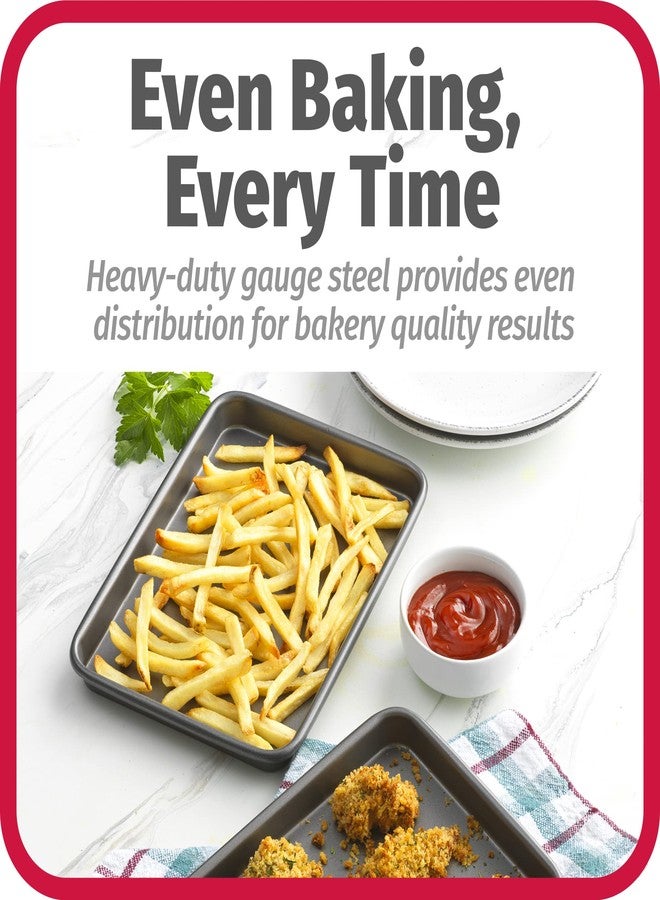 GoodCook Set of 2 Nonstick Steel 9" x 6.2" Toaster Oven Mini Baking Sheets with Racks, Gray - Image 3