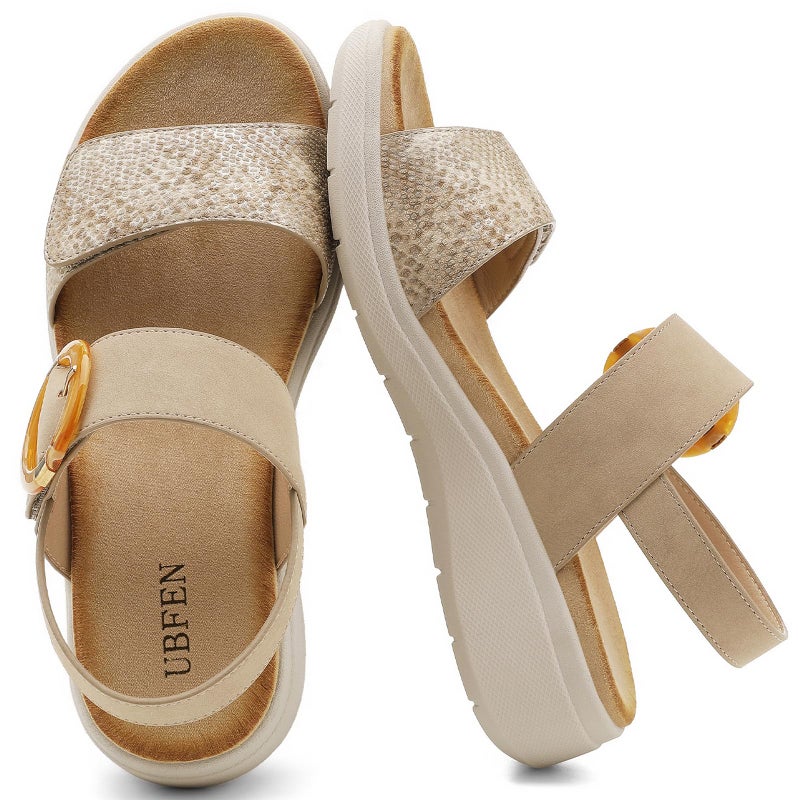 UBFEN Womens Walking Sandals With Arch Support Open Toe Comfy Casual Wedge Summer Shoes Khaki Women US 6 - Image 3