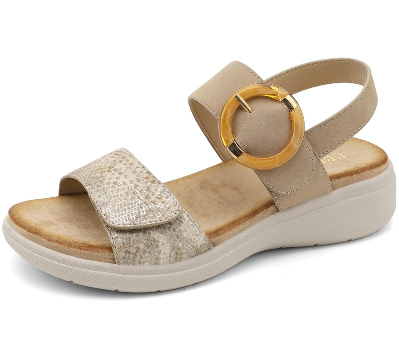 UBFEN Womens Walking Sandals With Arch Support Open Toe Comfy Casual Wedge Summer Shoes Khaki Women US 6 - Image 1