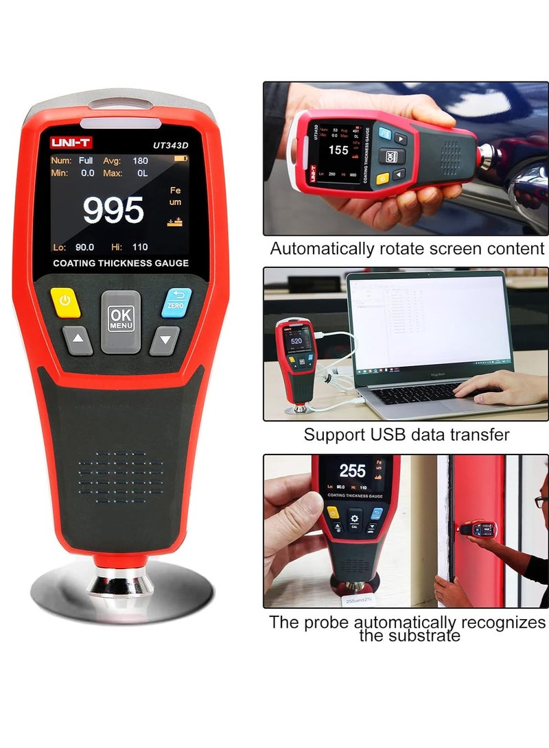 UNI-T UT343D Digital Coating Gauge Meter Thickness Tester with USB Data Function Car Detector Automotive Coating Refinishing Cars Paint Tester Meter  - Image 2