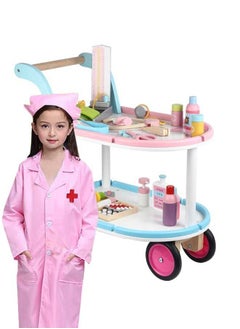JSAITOYS Children Doctor Toy Medical Vehicle Role-Playing Game Wooden Pretend Cart Set  - Image 1