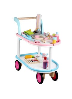JSAITOYS Children Doctor Toy Medical Vehicle Role-Playing Game Wooden Pretend Cart Set  - Image 2