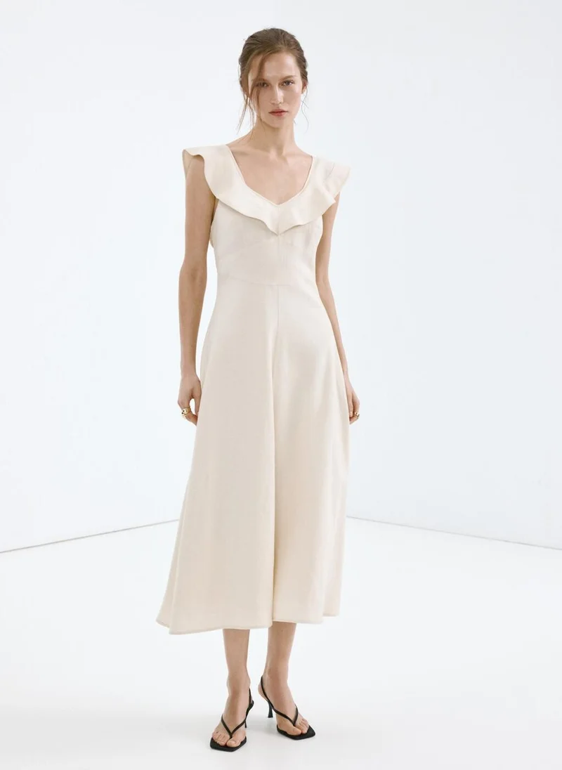 MANGO Ruffled Linen Dress