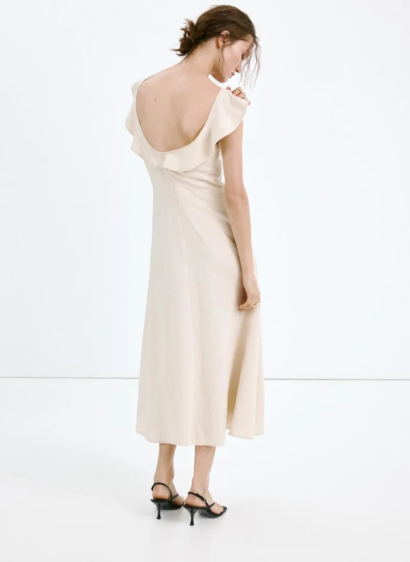 MANGO Ruffled Linen Dress