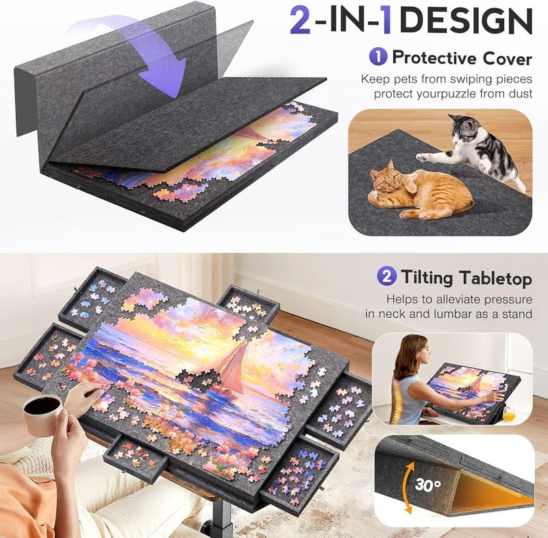 Moonmen 1000 Piece Foldable Puzzle Board with 6 Drawers and Cover, Portable Felt Puzzles Table, Portable Felt Jigsaw Table puzzle Storage for Adults (Dark Grey, 1000 Pcs) - Image 5