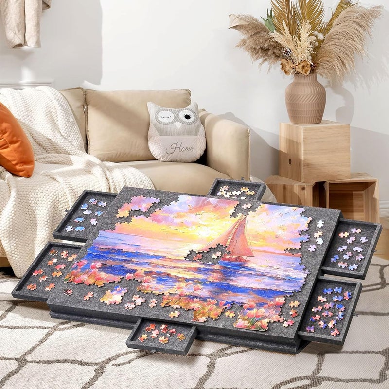 Moonmen 1000 Piece Foldable Puzzle Board with 6 Drawers and Cover, Portable Felt Puzzles Table, Portable Felt Jigsaw Table puzzle Storage for Adults (Dark Grey, 1000 Pcs) - Image 2
