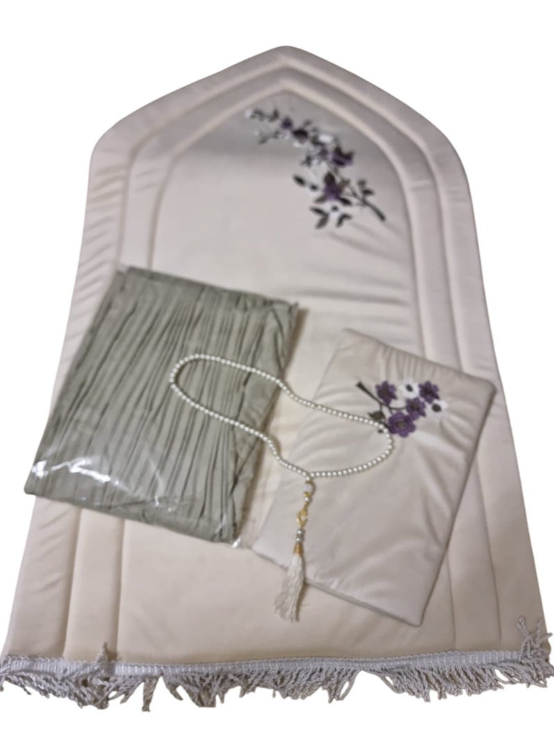 Foam Prayer Mat Embroidered With Quran Cover, Prayer Dress And Tasbih For Women Multicolor  - Image 1