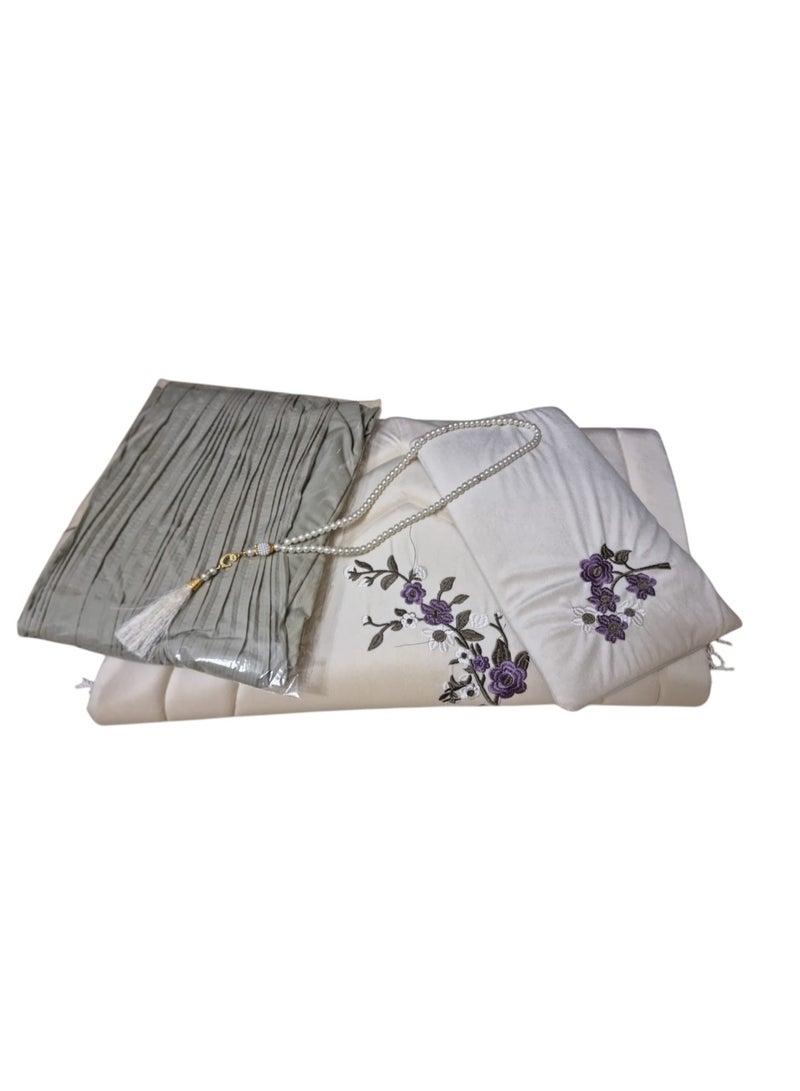 Foam Prayer Mat Embroidered With Quran Cover, Prayer Dress And Tasbih For Women Multicolor  - Image 2