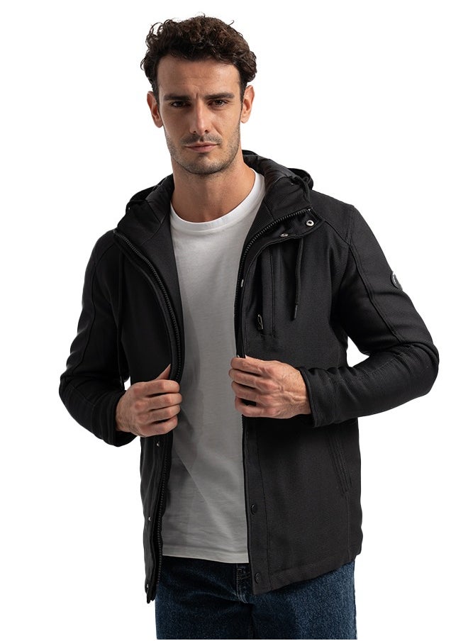 Men's Gabardine Jacket - With Collar Water Proof-BLACK