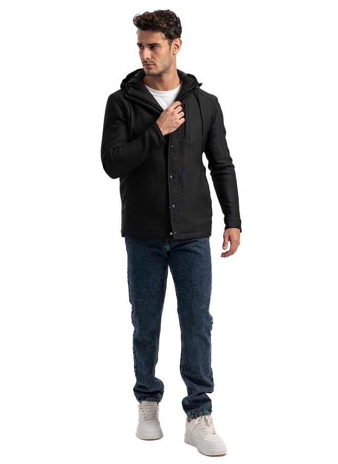 Men's Gabardine Jacket - With Collar Water Proof-BLACK