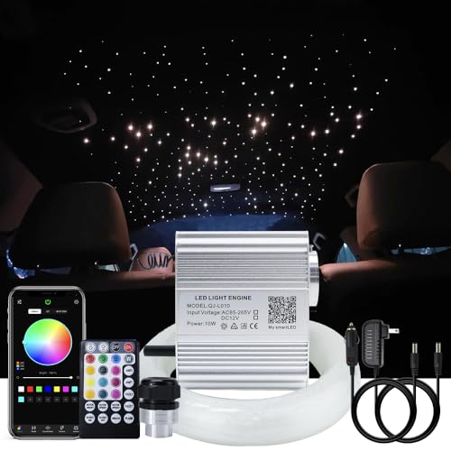AKEPO 10W RGBW Fiber Optic Lights kit Twinkle+APP Control+Music Effect Star Ceiling Sky Light Kit for Car & Home, Optical Fiber Cable 200pcs 0.03in/0.75mm 9.8ft/3m + 28key RF Remote Control - Image 1