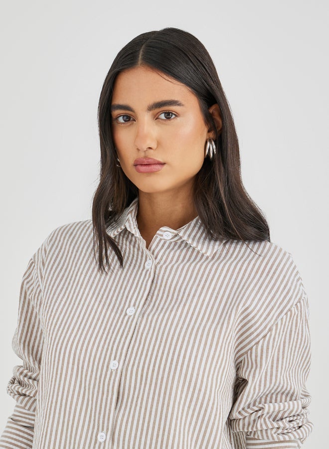 ستايلي قميص بأزرار وياقة مخططة وأكمام طويلة - Image 4