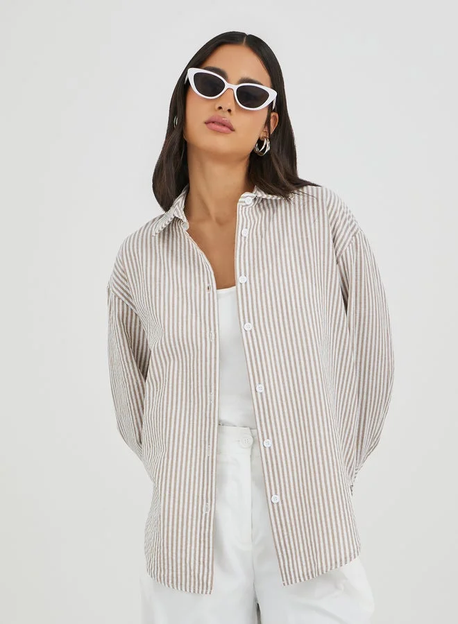 Styli Styli Striped Spread Collar Long Sleeve Shirt
