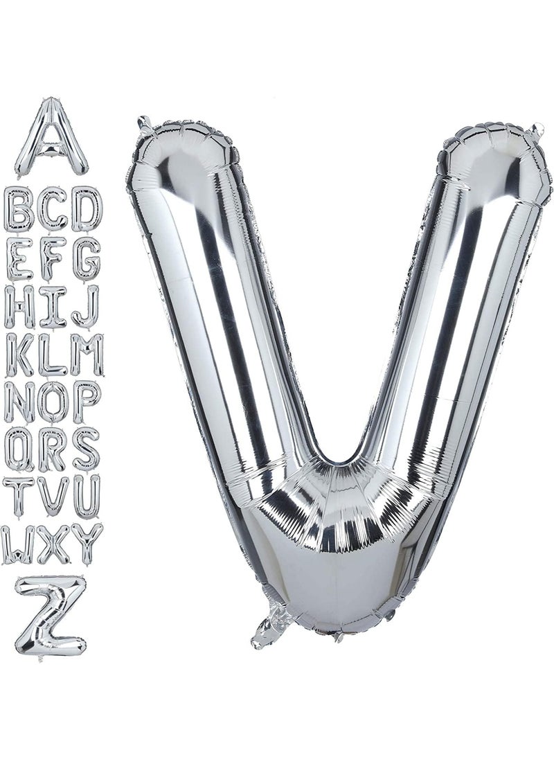 Goldedge 32 Inch Giant Silver Letter V Foil Helium Balloons Big Single Mylar Balloon Birthday Party Decoration Supply Baby Shower (Silver V)  - Image 4
