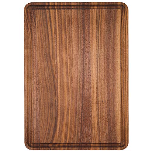 AZRHOM Walnut Wood Cutting Board, 12x8in Small Wooden Chopping Boards with Deep Juice Groove and Side Handle, Thick Butcher Block for Kitchen Meat Cheese Gift for Wife Mom Gift Box - Image 1