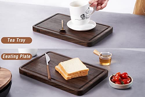 AZRHOM Walnut Wood Cutting Board, 12x8in Small Wooden Chopping Boards with Deep Juice Groove and Side Handle, Thick Butcher Block for Kitchen Meat Cheese Gift for Wife Mom Gift Box - Image 4