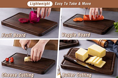AZRHOM Walnut Wood Cutting Board, 12x8in Small Wooden Chopping Boards with Deep Juice Groove and Side Handle, Thick Butcher Block for Kitchen Meat Cheese Gift for Wife Mom Gift Box - Image 5