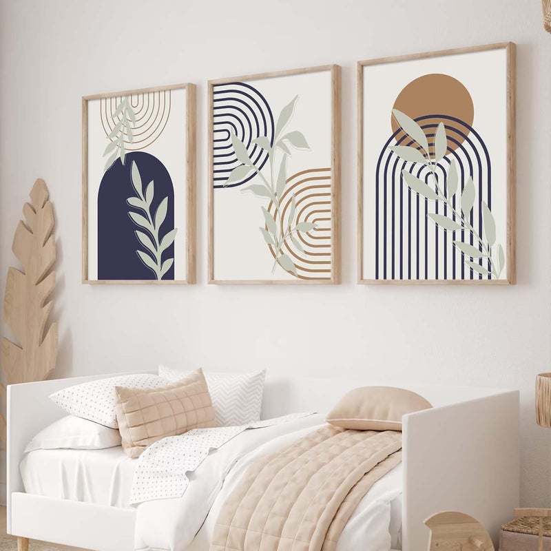 Ecyanlv Blue Boho Canvas Wall Art Boho Line Art Wall Decor Blue Geometric Picture Minimalist Boho Poster for Bedroom Decor Boho Canvas Print Posters Abstract Geometric Artwork 16x24inch (Set of 3) Frameless - Image 1