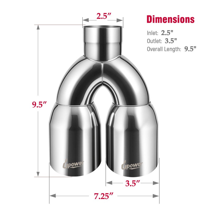 Upower Pack of 2 Dual Exhaust Tip Tailpipe 2.5 Inch Inlet 3.5" outlet 9.5" Length Polished Stainless Exhaust Tip for Car Truck (Double Wall Weld-On Angle Cut Design) - Image 3