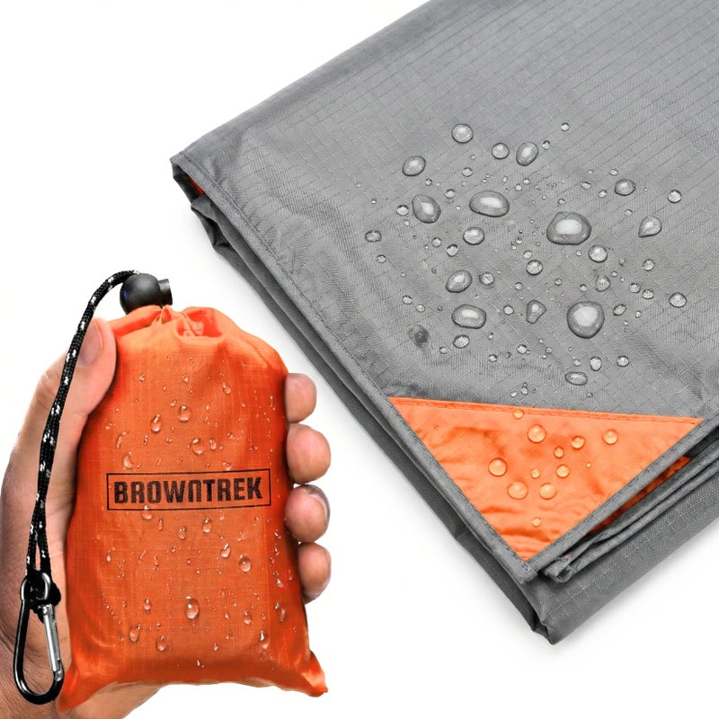 BROWNTREK Pocket Blanket (Water Resistant) - Ultralight Sand Proof Beach Mat for Hiking, Festivals, & Travel - Compact Ground Cover Fits 2-4 Adults (Stake Loops Included) - Image 1