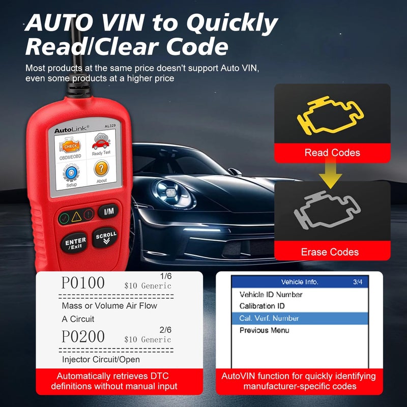 Autel OBD2 Scanner AL329, Upgraded AutoLink AL319, Auto VIN, Check-Engine-Light Code Reader, MIL Reset, One-Click I/M Readiness, CAN Car Diagnostic Scan Tool, for All OBD II Vehicles After 1996 - Image 3