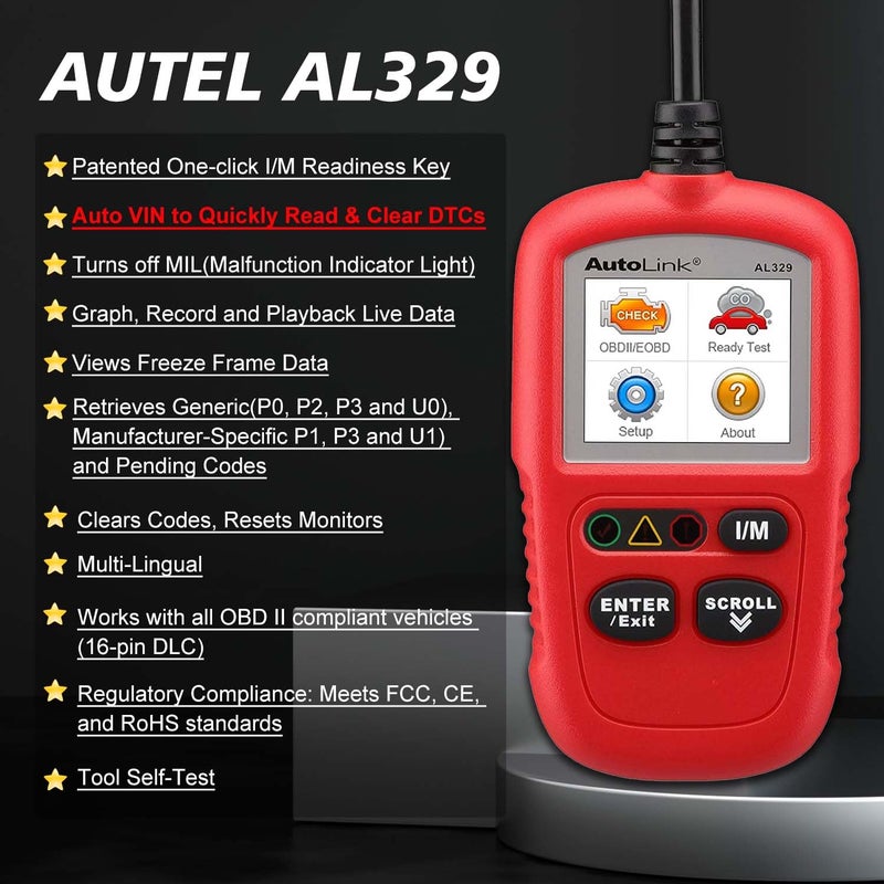 Autel OBD2 Scanner AL329, Upgraded AutoLink AL319, Auto VIN, Check-Engine-Light Code Reader, MIL Reset, One-Click I/M Readiness, CAN Car Diagnostic Scan Tool, for All OBD II Vehicles After 1996 - Image 2