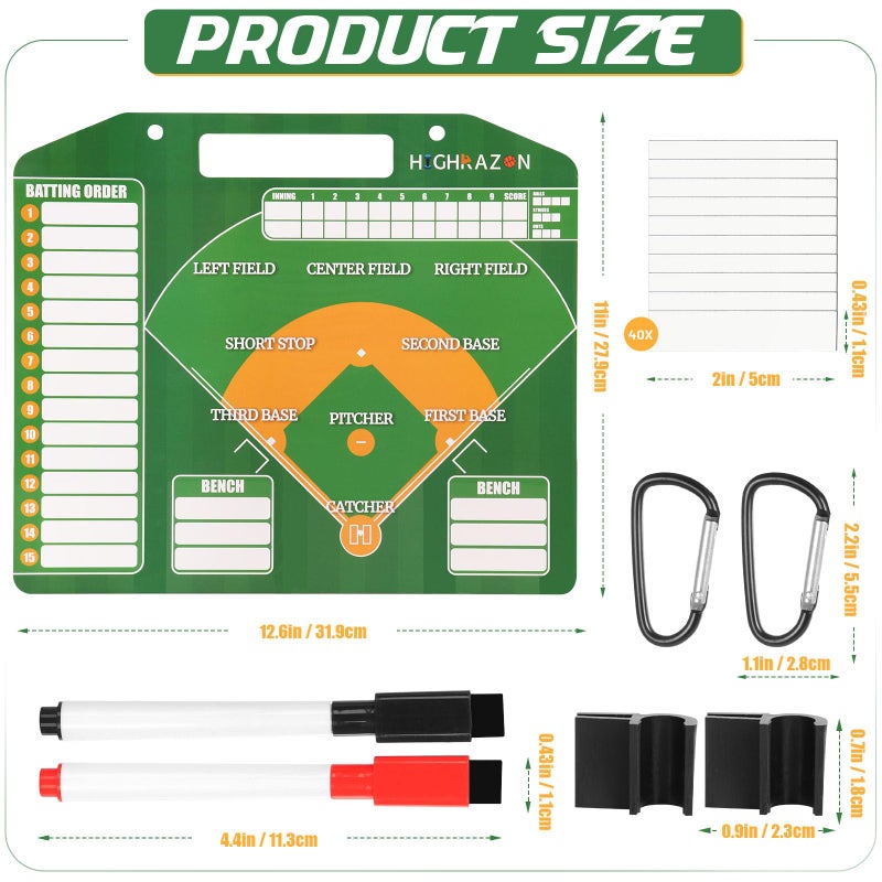 HIGHRAZON Magnetic Baseball Coach Clipboard, Dry Erase Coach Lineup Board, Premium Tactical Baseball Coaching Board with 40 Lineup Cards and Marker, Dugout Display Softball Coaching Accessories - Image 2
