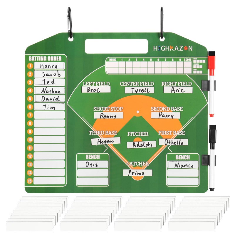 HIGHRAZON Magnetic Baseball Coach Clipboard, Dry Erase Coach Lineup Board, Premium Tactical Baseball Coaching Board with 40 Lineup Cards and Marker, Dugout Display Softball Coaching Accessories - Image 1
