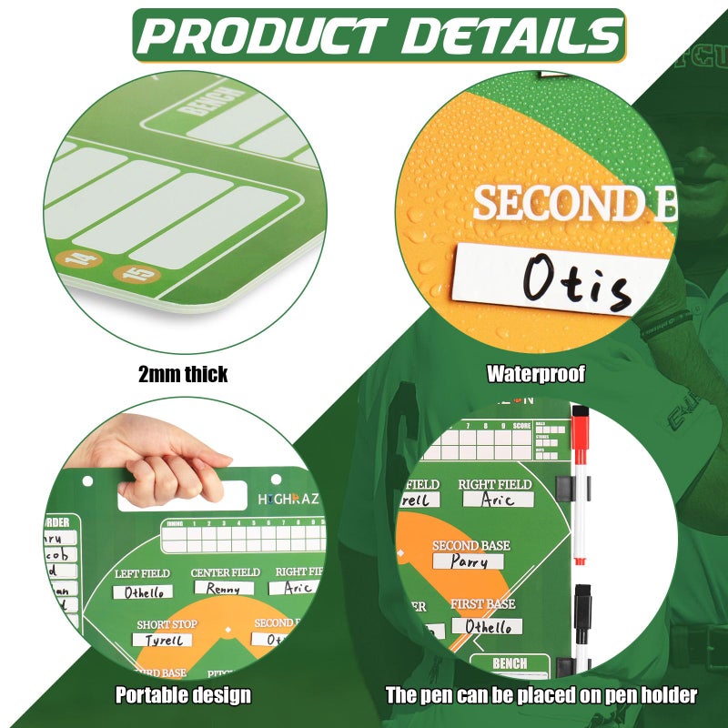 HIGHRAZON Magnetic Baseball Coach Clipboard, Dry Erase Coach Lineup Board, Premium Tactical Baseball Coaching Board with 40 Lineup Cards and Marker, Dugout Display Softball Coaching Accessories - Image 3