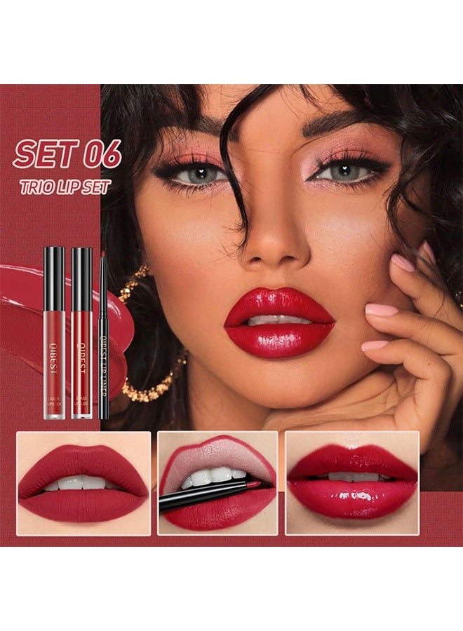 QiBest Trio Lip Set,All In One Lip Kit 3 In 1 Smooth Lipliner Lipgloss and Lipstick Set with Matte Velvet Liquid Lipstick Hydrating Moisturizing Lip Gloss and Creamy Lip Liner #06 Red High Heels - Image 2