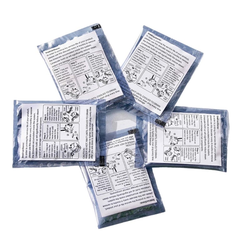 SALAV محلول إزالة الترسبات لبخار الملابس - عبوات مزيل الكلس لإزالة الترسبات المعدنية والتراكمات وصيانة الملابس - يعمل مع جميع ماركات بخار الملابس - ينظف التراكمات - 5 عبوات