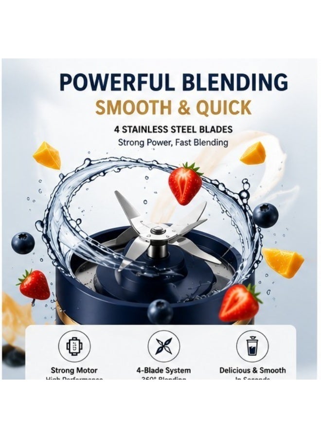Portable Blender, Personal-Sized USB Juicer Cup, 450ml Fruit Blender with Rechargeable Battery, Mini Travel Blender for Juices, Smoothies, and Baby Food (50W, 1500mAh Battery) - Image 2
