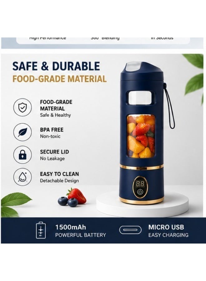 Portable Blender, Personal-Sized USB Juicer Cup, 450ml Fruit Blender with Rechargeable Battery, Mini Travel Blender for Juices, Smoothies, and Baby Food (50W, 1500mAh Battery) - Image 5