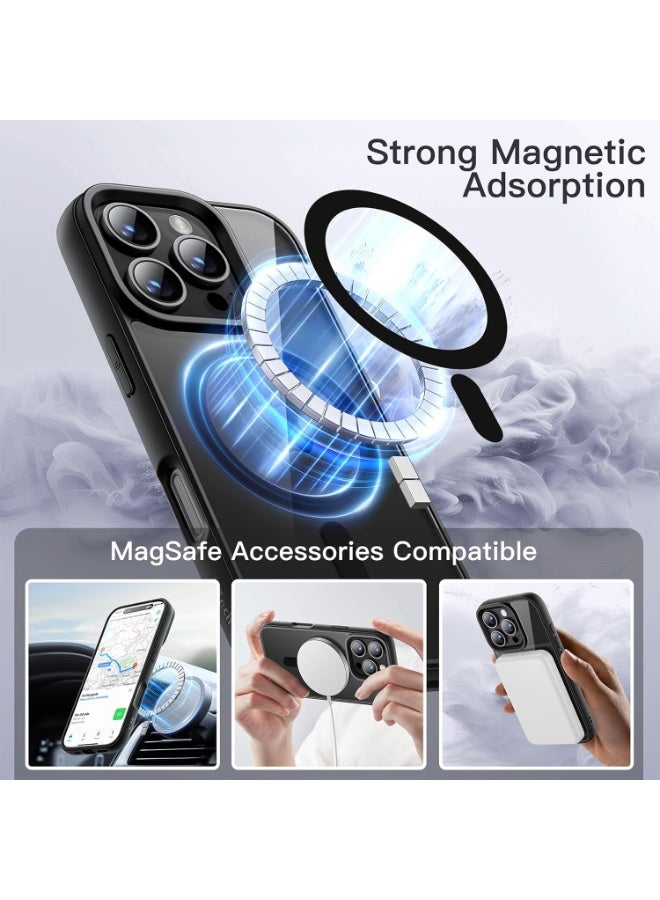 Magnetic Case for iPhone 16 Pro 6.3-Inch Compatible with MagSafe, Shockproof Phone Bumper Cover, Solid Color Matte TPU Frame, Anti-Scratch Clear Back (Black) - Image 3