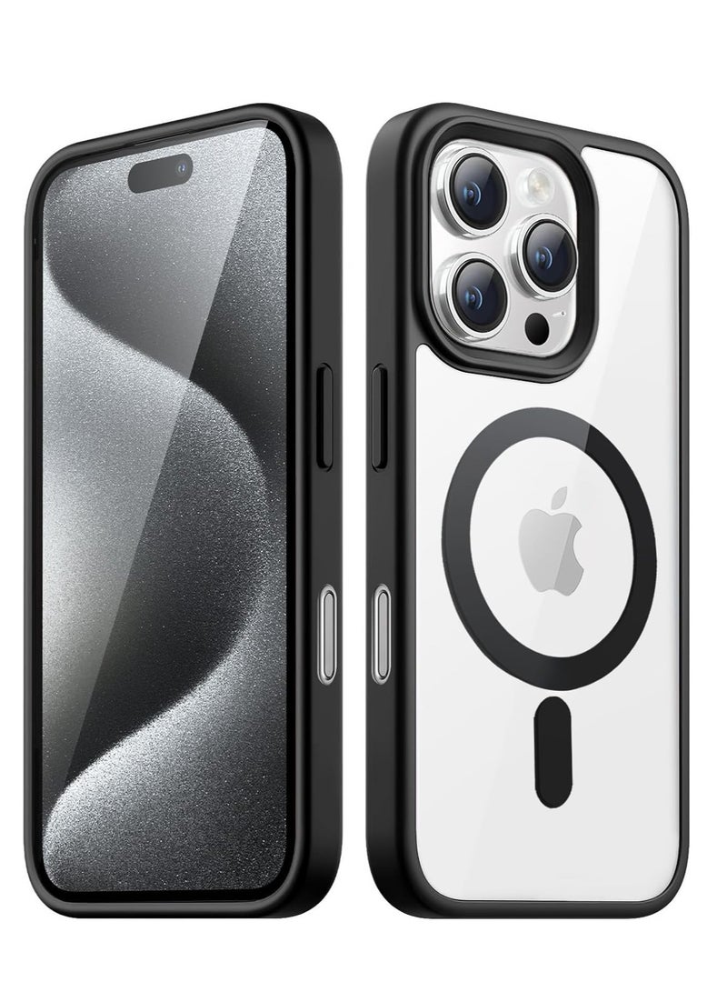 Magnetic Case for iPhone 16 Pro 6.3-Inch Compatible with MagSafe, Shockproof Phone Bumper Cover, Solid Color Matte TPU Frame, Anti-Scratch Clear Back (Black) - Image 1