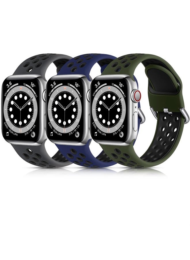 Lerobo 3 Pack Compatible for Apple Watch Ultra Band 49mm Series 8/7 Band 45mm 41mm Series 6/5/4/SE 44mm 40mm Series 3/2/1 42mm 38mm, Breathable Silicone Sport Bands for iWatch Bands Men Women, M/L - Image 1