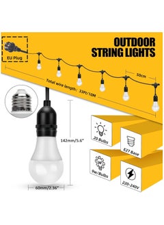 SP SUPER POWER 33FT Outdoor String Lights Commercial Great Weatherproof Strand 10 Meter 20 Hanging Sockets Decorative Lights for Outdoor Garden(10M With 9W LED Bulbs Warm White)  - Image 2