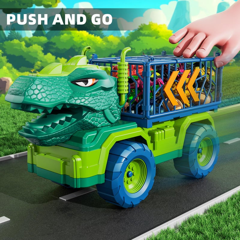 TEMI Dinosaur Truck Toys for Kids 3-5 Years, Tyrannosaurus Transport Car Carrier Truck with 8 Dinosaur Figures, Activity Play Mat, Dinosaur Eggs, Trees, Capture Jurassic Play Set for Boys and Girls - Image 3