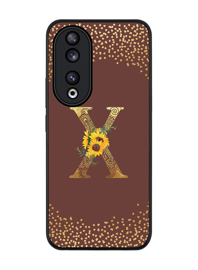 Stylizedd Rugged Black edge case for Honor 90 5G, Slim fit Flexible Anti Drop Thin Cover - Custom Monogram Initial Letter Floral Pattern Alphabet - X  (Brown ) - Image 1