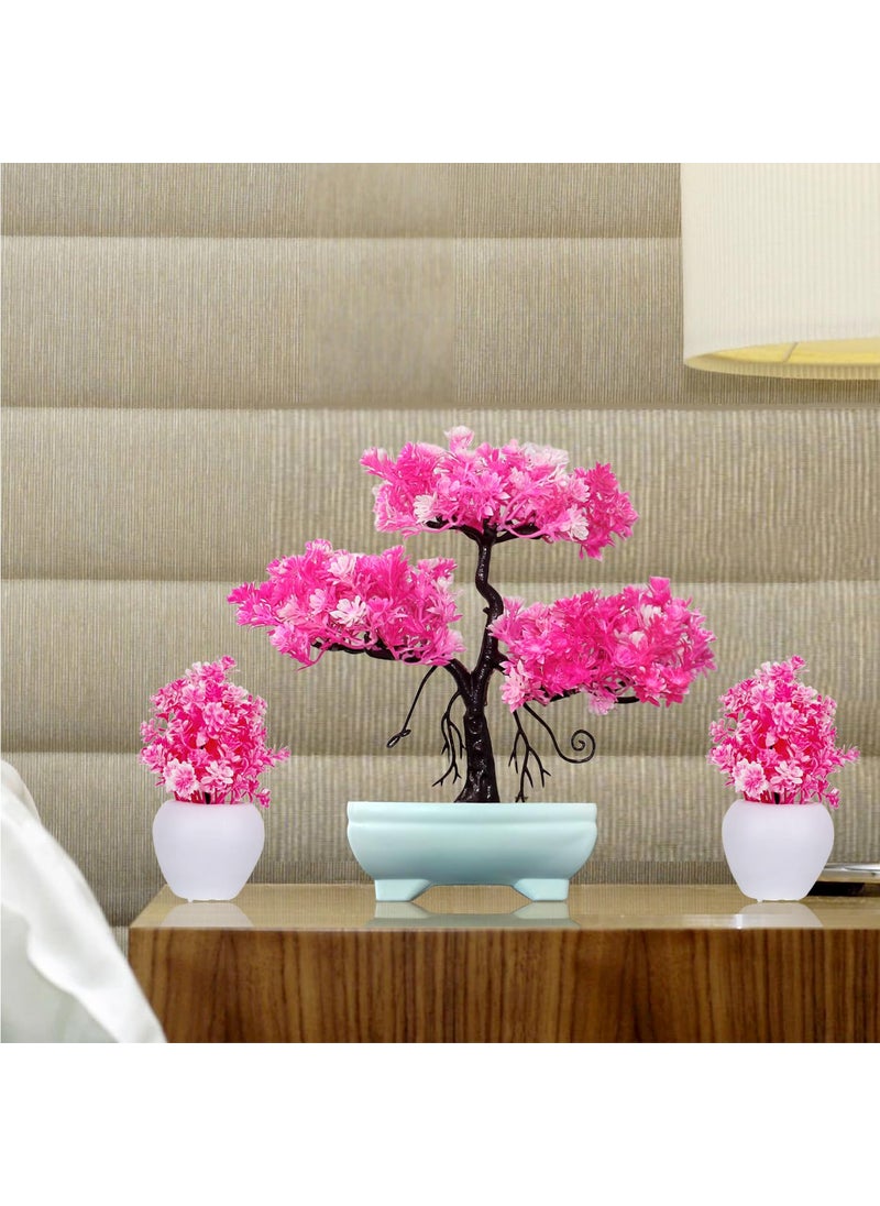 Generic Combo Set Trendy Artificial Plants for Home Decor Pink Flower Tree 28 Cm Height with 2 Cute Bonsai pots 11 Cm for Centerpiece Bedroom livingroom Office Balcony Kitchen Garden Indoor Outdoor  - Image 3